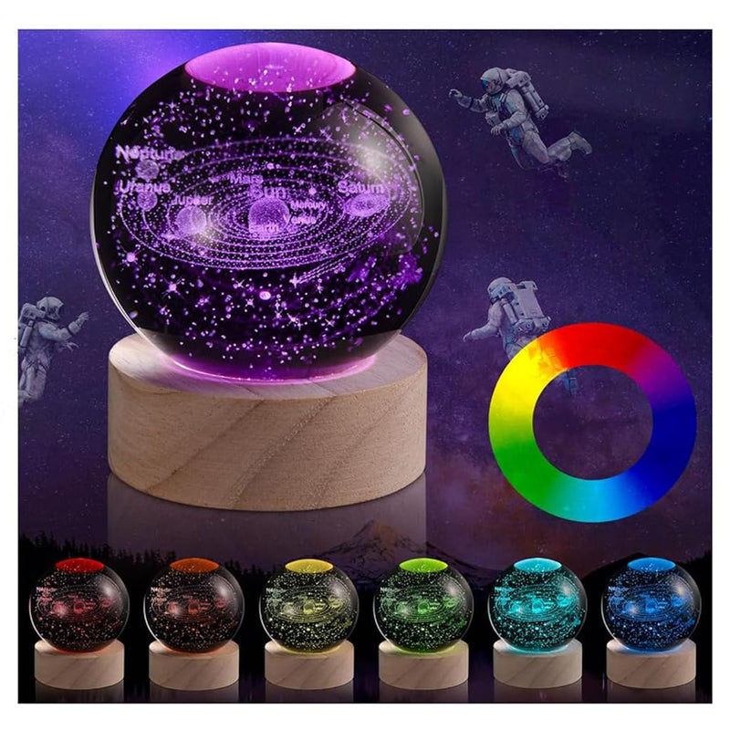 HASTHIP® 3D Night Light for Kids With 7 Colors Changing LED Base, Crystal Galaxy Star Space Light for Bedroom, Home Decor and Birthday Gifts (Solar System)