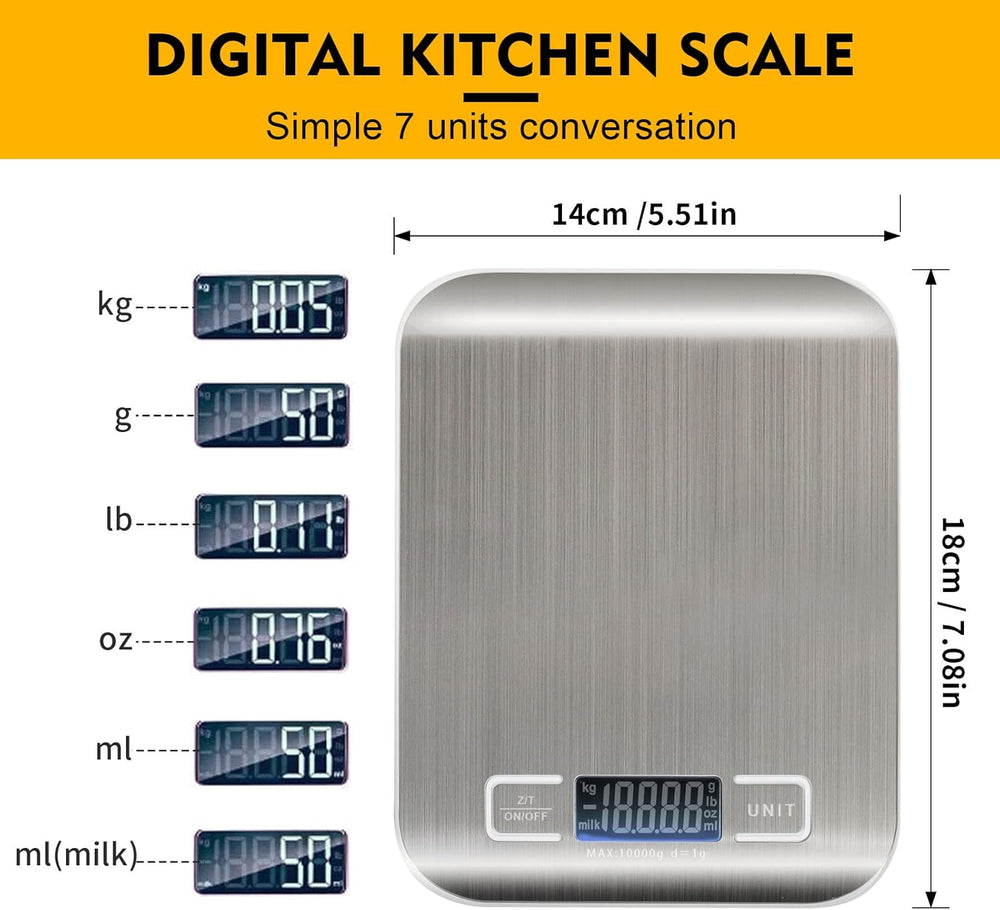 SKY-TOUCH Kitchen Scale, Multifunction Digital Food Scale for Baking, Cooking and Dieting, Kitchen Scale With LCD Display Stainless Steel Platform, Ultra Slim,Tare Function