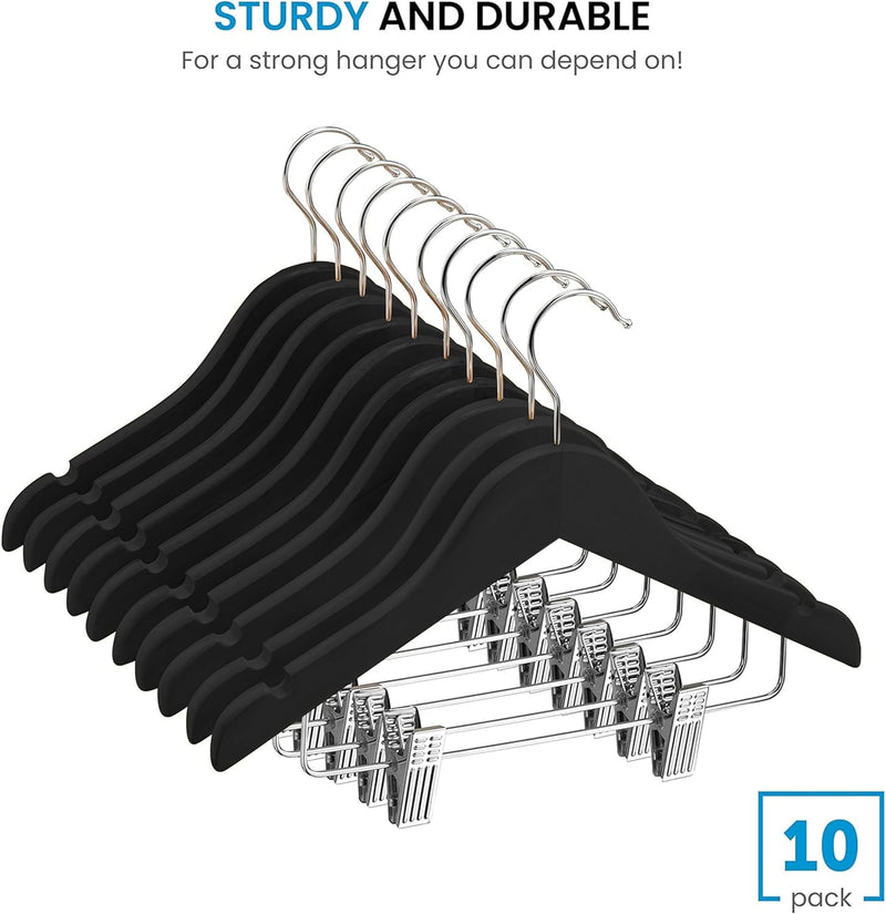 High-Grade Wooden Childrens/Kids Hangers with Clips (10 Pack) Smooth & Durable Wood Baby Hangers/Nursery Hangers 360° Hook & Cut Notches- Great Toddler Hanger for Dress Skirts Pants (WHITE, 10 PACK)