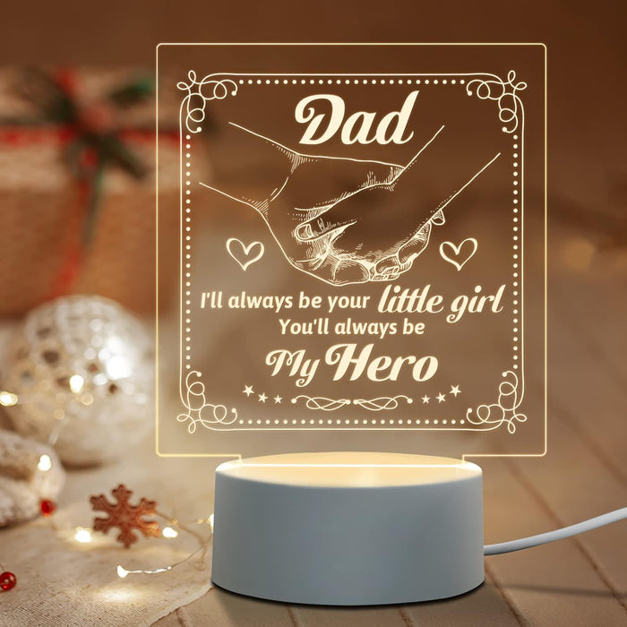 BPA Dad Gifts from Daughter - Birthday, Thanksgiving, Christmas, Father's Day - Personalized Acrylic Sleep Night Light with Base