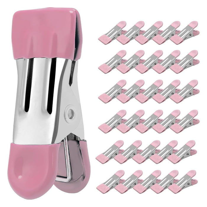 Clothes Pins Heavy Duty 30 Pack - 2.17 Inch Metal Chip Clips, Clothespins for Photo Drying Clothesline Laundry Sock, Bag Clips for Food Kitchen Stainless Steel with Rubber (Pink)