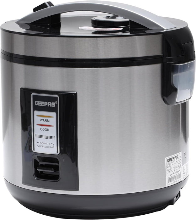 Geepas 1.8L Stainless Steel automatic Rice Cooker- GRC4330| 762W, Non-Stick Inner Pot, Stainless Steel BodyMake Rice and Steam Healthy Vegetables | 2-Year Warranty