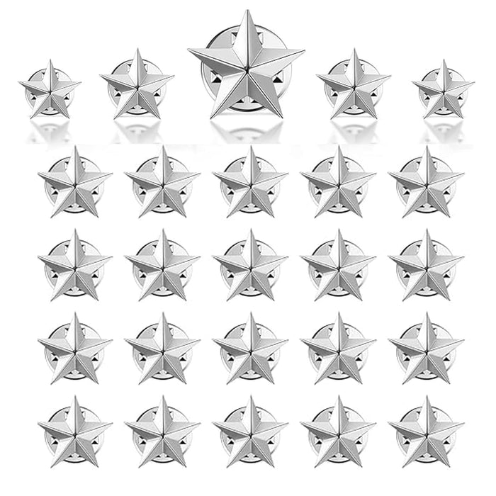 Excefore Silver Star Lapel Pin, Metal Enamel Pin for Backpack/Bag/Jeans Clothes Badge, Brooch Jewelry, Hat Clothing Accessories Five-Pointed Star 25PCS