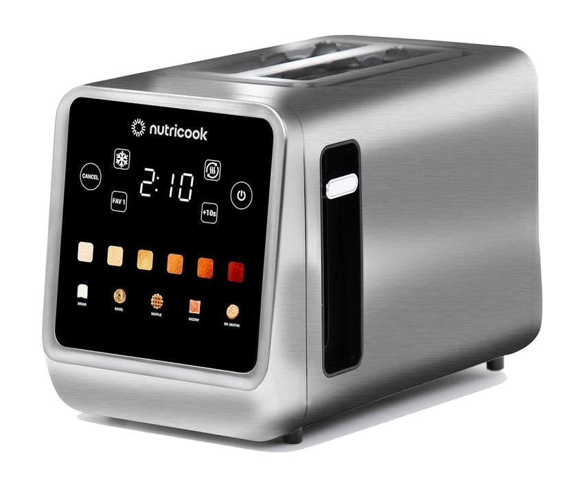 Nutricook 2 Slice Smart Toaster with Touch Screen, all in one for Bread, Bagel, Waffle, Pastry and English Muffin, reheat, Defrost & Favorite button, Stainless Steel,850W, 2 yrs warranty,NC-TS201
