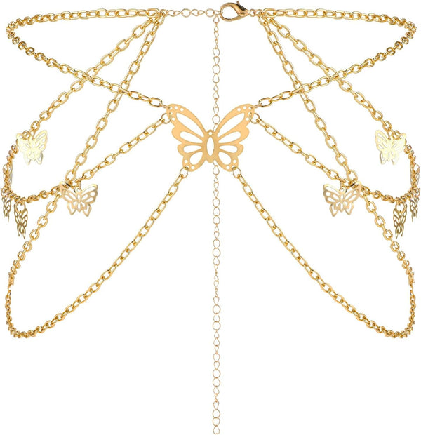 Women's Hang Low Multi Link Waist Chain, Waist Chain Belt in Gold Tone Mult Layer Women Metal Chain Belt, Adjustable Waist Link Belt Skinny Waistband Chain Decor Belts for Dress Jeans