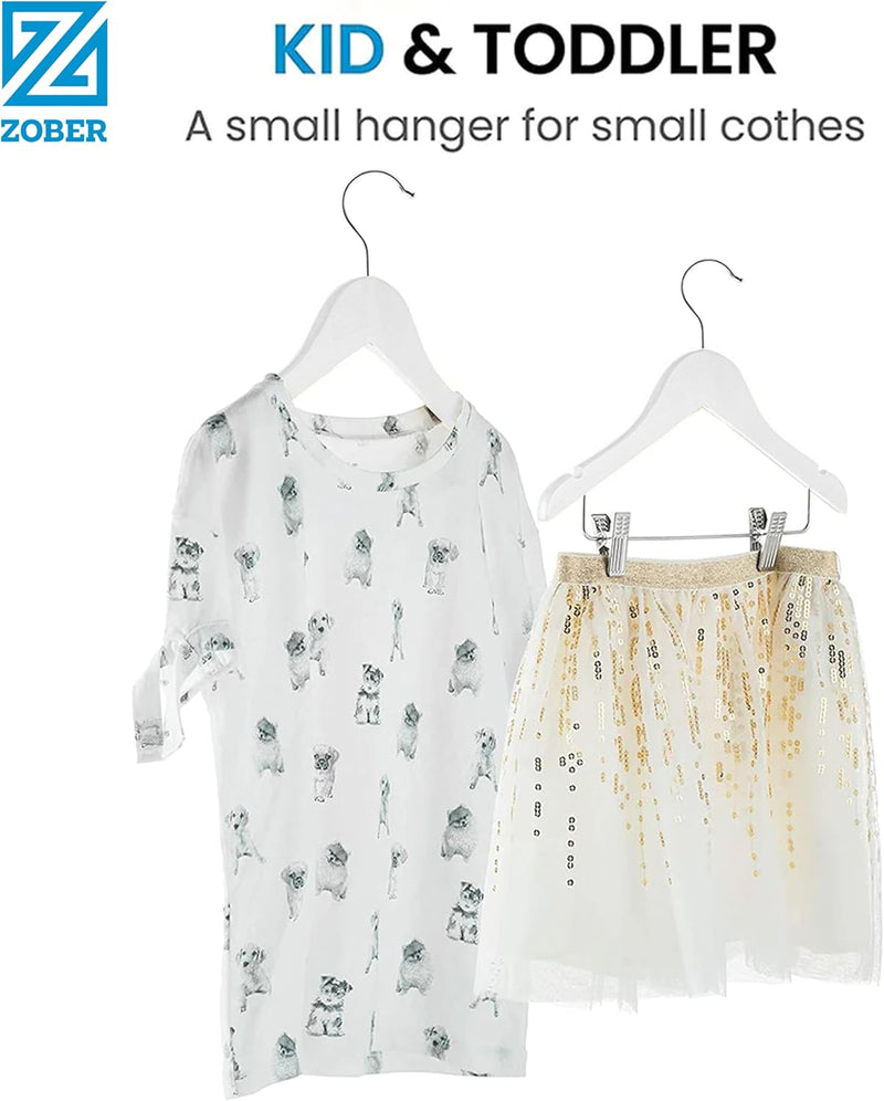 High-Grade Wooden Childrens/Kids Hangers with Clips (10 Pack) Smooth & Durable Wood Baby Hangers/Nursery Hangers 360° Hook & Cut Notches- Great Toddler Hanger for Dress Skirts Pants (WHITE, 10 PACK)