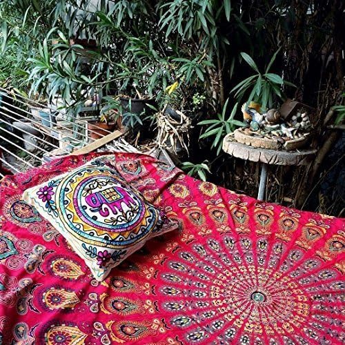 Bless International, Indian Wall Hanging Psychedelic Hippie Bohemian Peacock Mandala Tapestry Bed Sheet Gold Pink Blue King 225x265cm