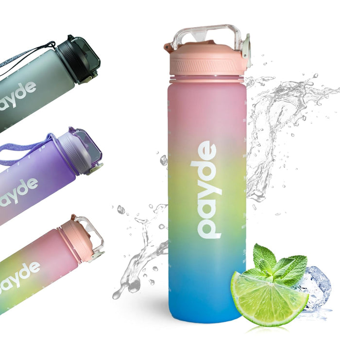 PAYDE Water Bottle 1 Litre/32 oz with Time Marker Motivational Water Bottle Leak-proof Water Bottle for kids Adults For Sports Travel Gym and Everyday Use (Pink Green Blue)