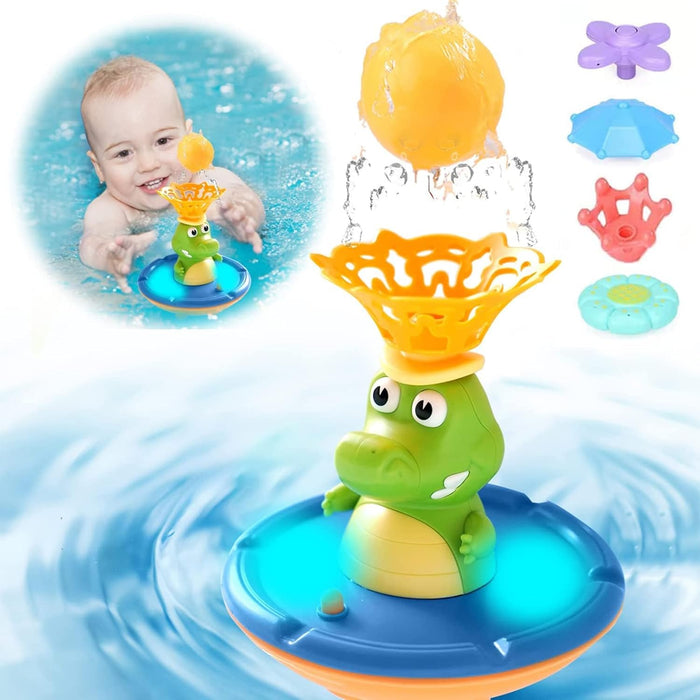 AM ANNA Fountain Crocodile Baby Bath Toys for Toddlers 1-3,4 Modes Spray Water Bath Toy for 1-8 Year Old Boys Girls Kids, Sprinkler Light Up Bathtub Toy Bathroom (Multicolor)