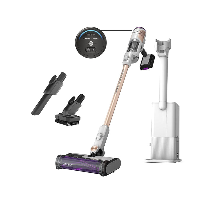 Shark IW3511 Detect Pro Auto-Empty System, Cordless Vacuum with HEPA filter, QuadClean Multi-Surface Brushroll, Up to 60-Minute Runtime, includes 8" Crevice Tool & Pet Multi-Tool, White/Beats Brass