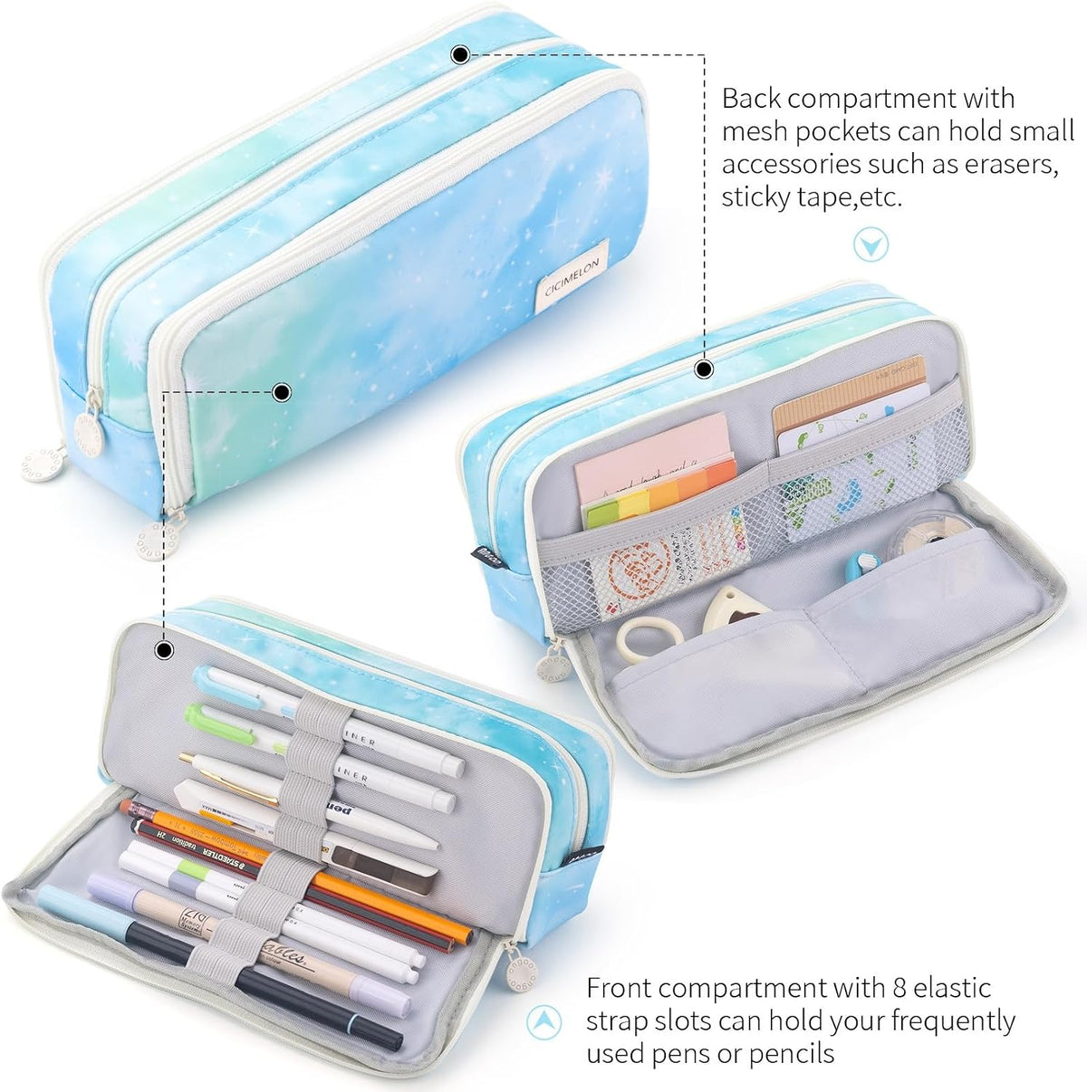 CICIMELON Large Capacity Pencil Case 3 Compartment Pouch Pen Bag for School Teen Girl Boy Men Women (Dream) – image 3