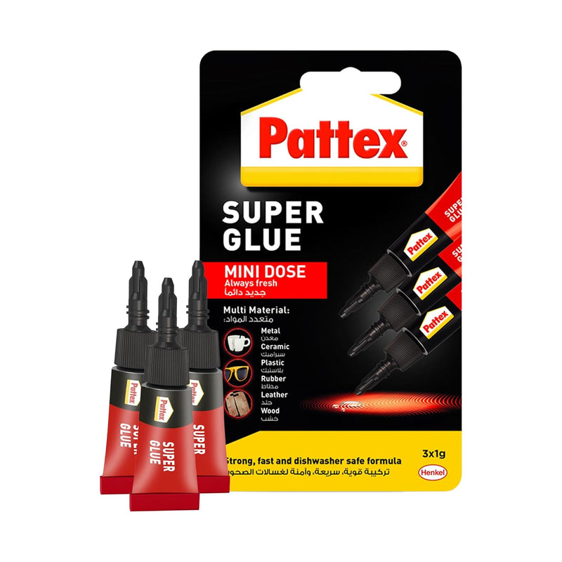 Pattex Super Glue Mini Dose, Strong All Purpose Adhesive For Repairs , Easy To Use Instant Super Glue, 3X1G