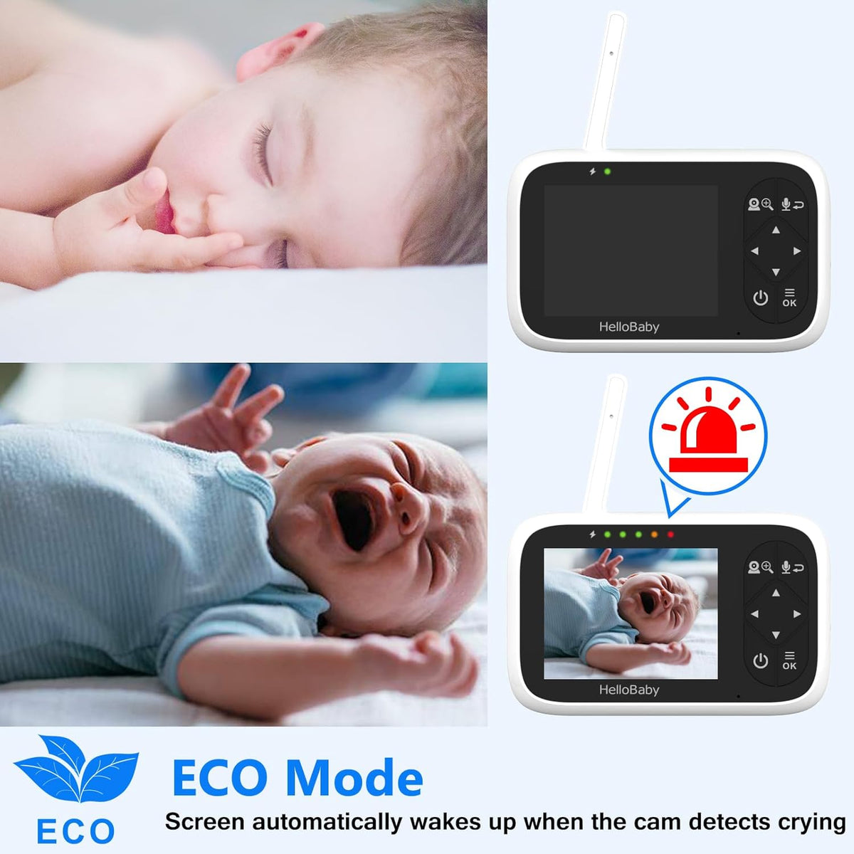HelloBaby 3.2" LCD Digital Video Monitor with Night Vision, 2-Way Talk, VOX, 1000ft Range – image 3