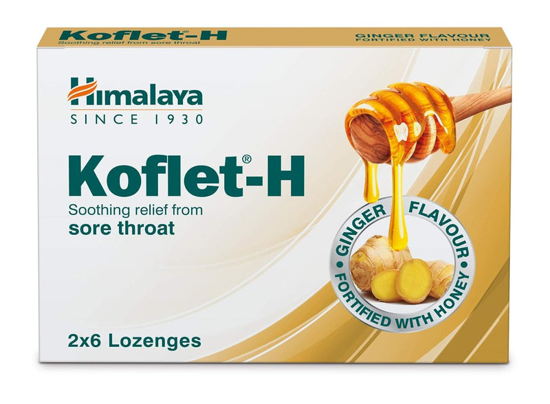 Himalaya Since 1930 Herbals Koflet H, Ginger Flavor, Soothing Relief From Sore Throat Pain, Contains Real Honey, Herbal Lozenge