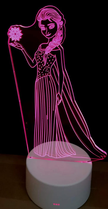 althiqahkey 3D Illusion Night Lights COMIC CARTOON ANIME Ùƒارتون كوميدÙŠ Night Lamp USB Touch and Remote Control 16 Color Changing Decor Night Light Gifts (PRINCESS ELSA A)