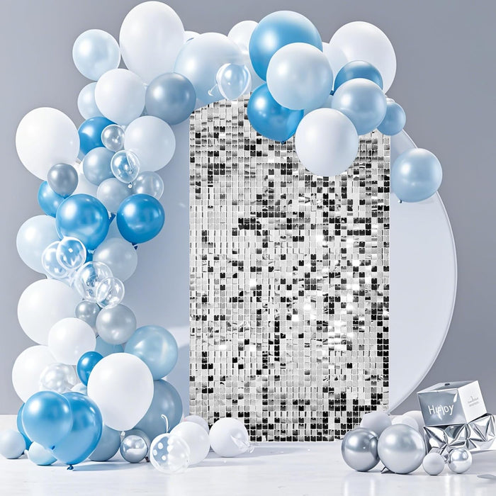 Ozikutech 12 Pcs Silver Shimmer Backdrop for Party Decoration, 3FTx4FT Silver Sequin Wall Backdrop Panels for Birthday Graduation Anniversary