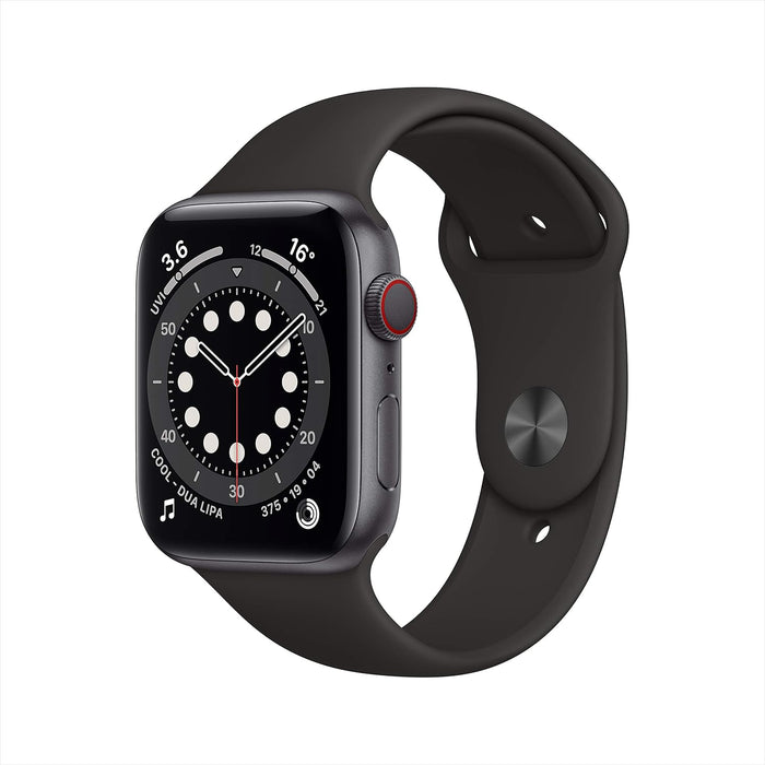 Apple Watch Series 6 (GPS + Cellular, 44mm) - Space Grey Aluminium Case with Black Sport Band (Renewed)