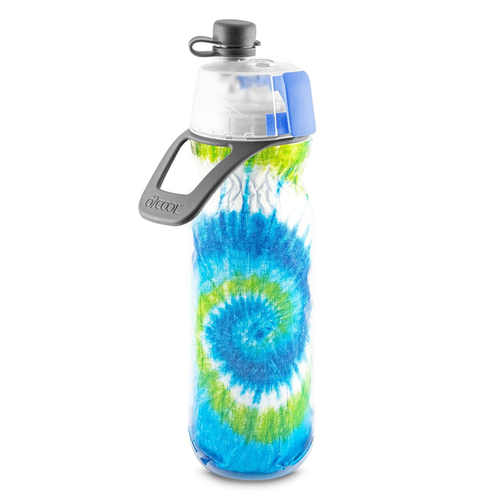 O2COOL Mist 'N Sip Misting Water Bottle 2-in-1 Mist And Sip Function With No Leak Pull Top Spout (Tie Dye Blue)