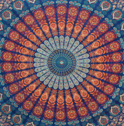 Bless International, Indian Wall Hanging Psychedelic Hippie Bohemian Peacock Mandala Tapestry Bed Sheet Gold Pink Blue King 225x265cm