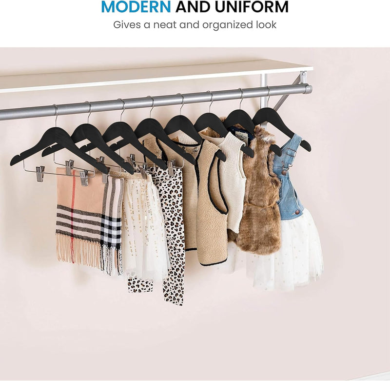 High-Grade Wooden Childrens/Kids Hangers with Clips (10 Pack) Smooth & Durable Wood Baby Hangers/Nursery Hangers 360° Hook & Cut Notches- Great Toddler Hanger for Dress Skirts Pants (WHITE, 10 PACK)