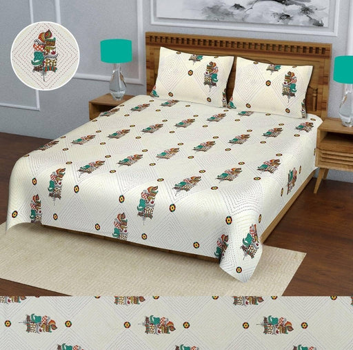 SUFAYA FAB Printed Indian Sanganer Royal Cotton Premium Big Size Bedsheets for Modern Look(100x100) inches with Two Pillow (18x28)