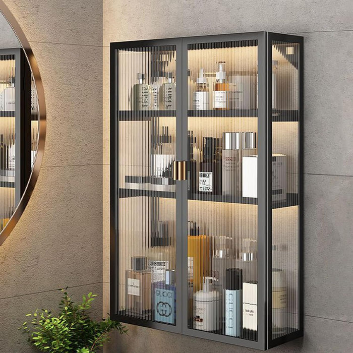 3 Tier Bathroom Storage Cabinet,Bathroom shelf wall Mounted Storage Cabinet with Clear Doors for Bedroom,BathroomLiving Room,Kitchen storage Organizer (40), double black