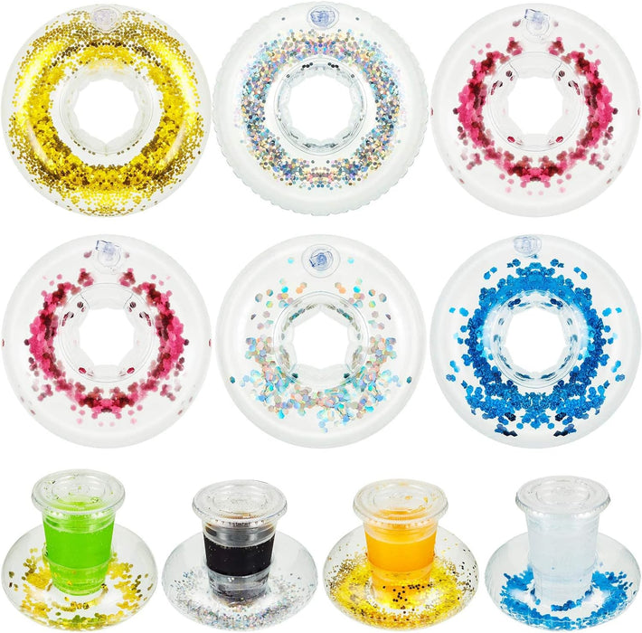 KASTWAVE Inflatable Drink Holder, Confetti Drink Pool Floats Inflatable Cup Coasters Cup Drink Holders for Summer Pool Party Supplies and Fun Bath Shower Toys (10 Pieces)