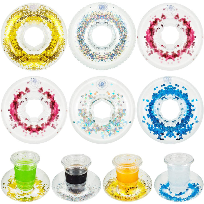 KASTWAVE Inflatable Drink Holder, Confetti Drink Pool Floats Inflatable Cup Coasters Cup Drink Holders for Summer Pool Party Supplies and Fun Bath Shower Toys (10 Pieces)