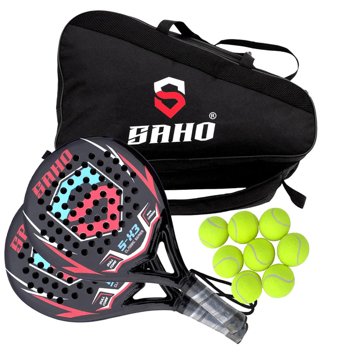Padel Rackets Pair Carbon Fiber EVA Memory Flex Foam Core Lightweight Paddle Tennis Racquet with Max Precision Control Competition Level and Carry Bag 1 and Paddle Tennis Official Weight Size 8 Balls