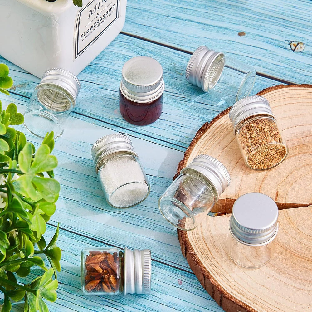 Nalacal 5 Ml Mini Glass Bottles, With Aluminum Cap Tiny Jars Small Vials Screw Caps Containers For Diy Craft Storage, Specimen Jars, Transparent And Reusable(50Pcs)