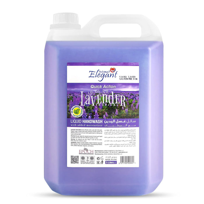 Elegant Hand Wash Liquid Refill - 5 Liter - Lovely LAVENDER - Effective Germ Protection – Liquid Hand Wash provides Gentle And Effective Care – Fragrant And Soft