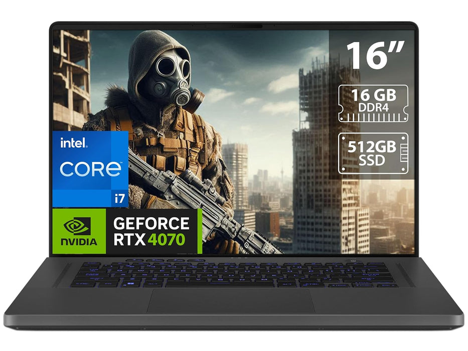 ASUS ROG Zephyrus G16 Gaming Laptop: Intel Core i7 13620H, RAM 16GB DDR4, 512GB SSD, 16" LED Display, Video NVIDIA GeForce RTX 4070, S.O. Windows 11 Home, Keyboard English Version.