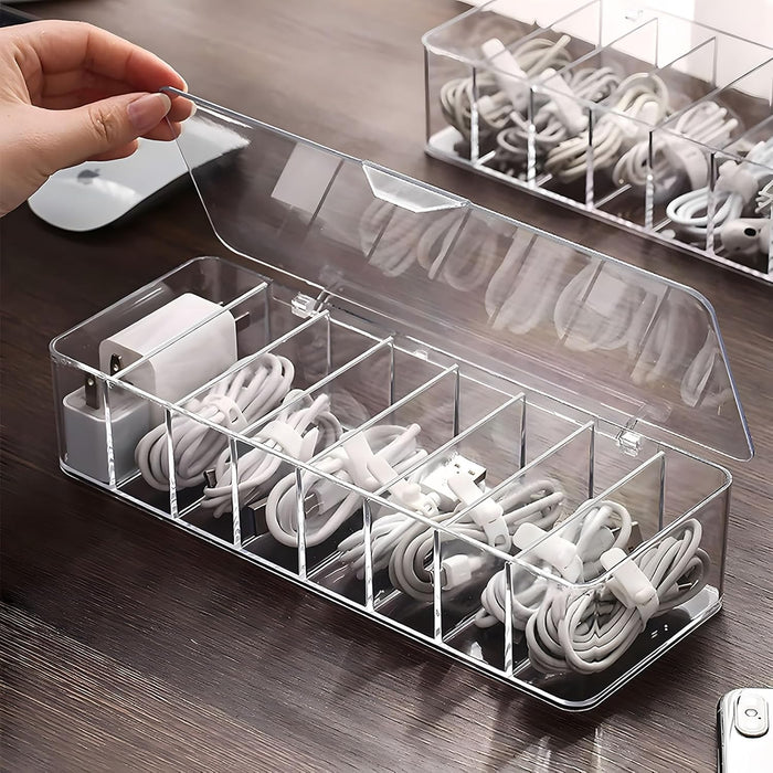 X spring Data Cable Organizer Box, Cord Storage Box, Electronics Cable Organizer Box, Cable Storage Box with 10 Wire Ties for Home Drawer Office Desk Organizers and Accessories