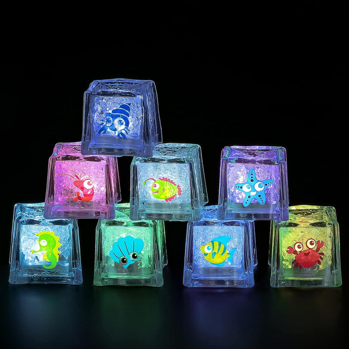 SYOSI 8 Pcs Baby Bath Toys, Glowing Color Changing Ice Cube Glowing Color Changing LED Light Baby Light Up Bathtub Toys for Bathroom Shower Game Swimming Pool Party