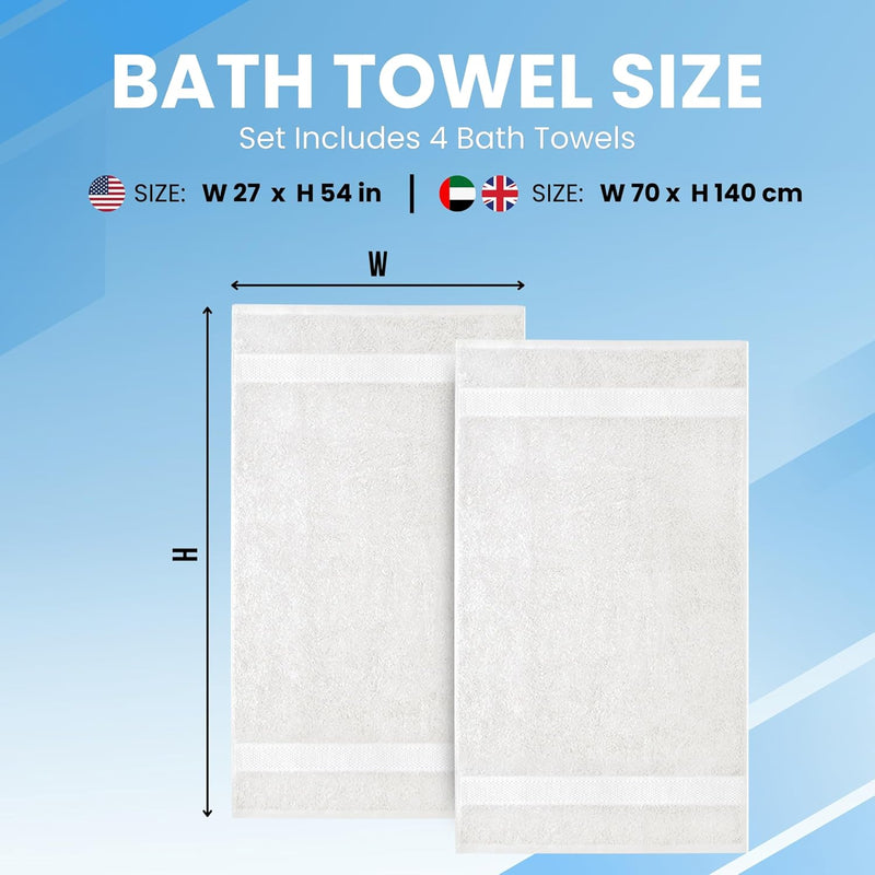 Infinitee Xclusives Premium Bath Towels Set Pack of 4-100% Ring Spun Cotton Bath Towels 70cm x 140cm - Highly Absorbent Durable Towels, Perfect for Daily Use (Charming Grey, Bath Towels)