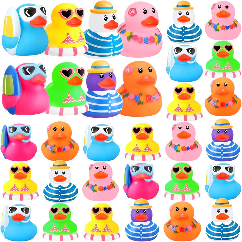 Honoson Summer Beach Rubber Duckies Mini Rubber Duck Bath Toys Funny Float Bathtub Squeaky Ducky for Pool Water Activity Summer Baby Shower Classroom Birthday Party Favors (24 Pcs)
