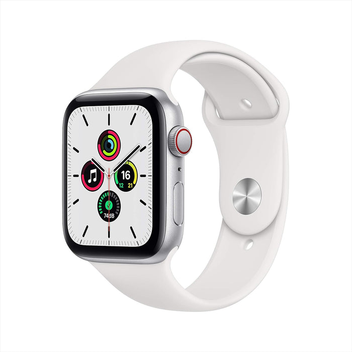 Apple Watch SE (GPS + Cellular, 44mm) - Silver Aluminium Case with White Sport Band