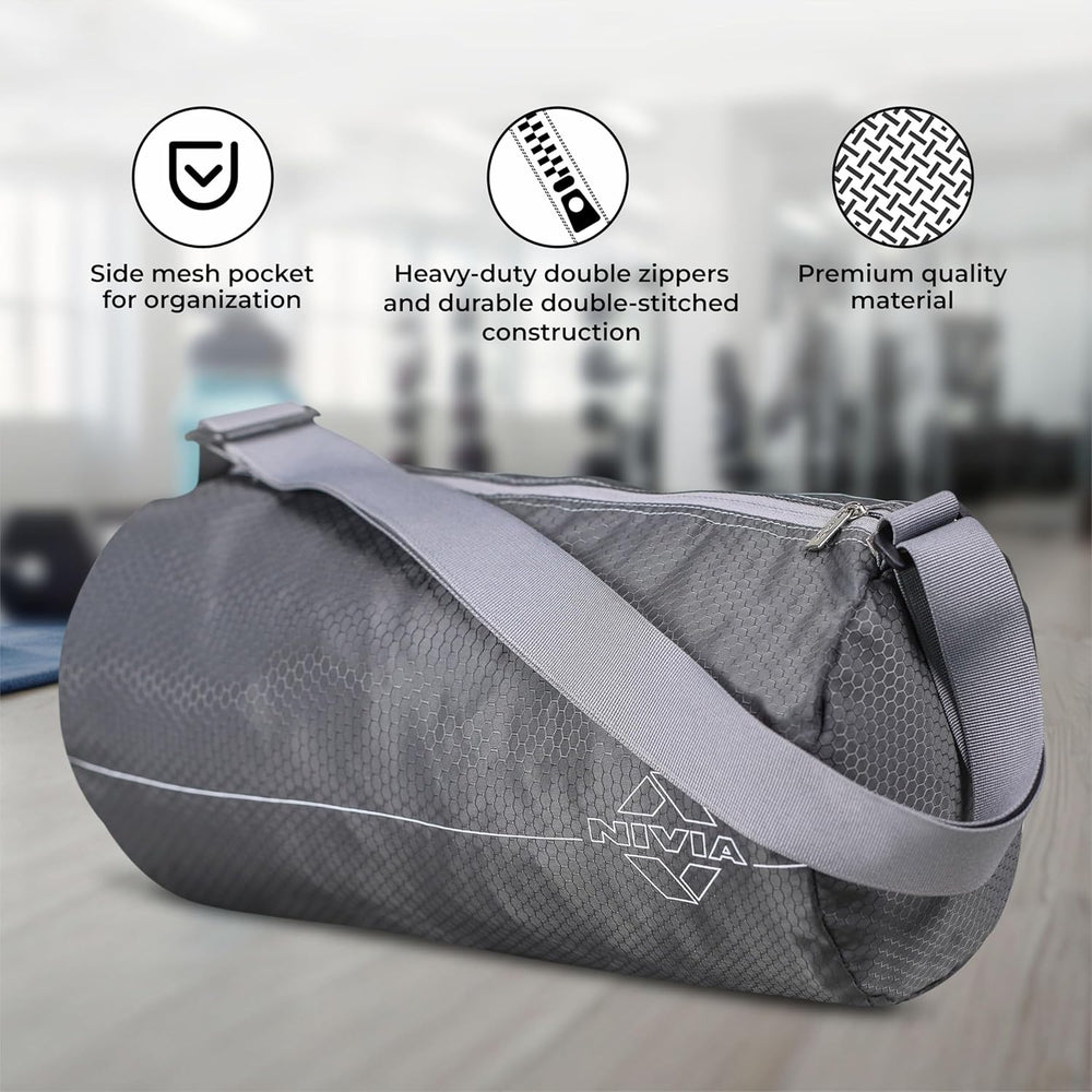 NIVIA Basic Duffle Polyester Bag/Gym Bags/Adjustable Shoulder Bag for Men/Duffle Gym Bags for Men (Grey)