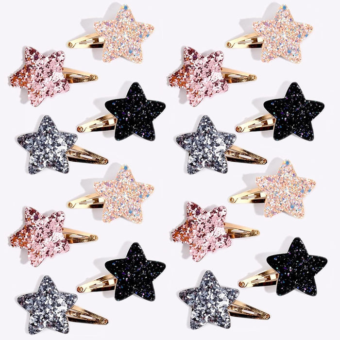 Tazweeq 16Pcs Clips for Girls,Cute Hair Clips No Slip Metal Snap Hair Pins, Girls Kids Glitter Hair Accessories, Star Shaped Kids Hair Clips