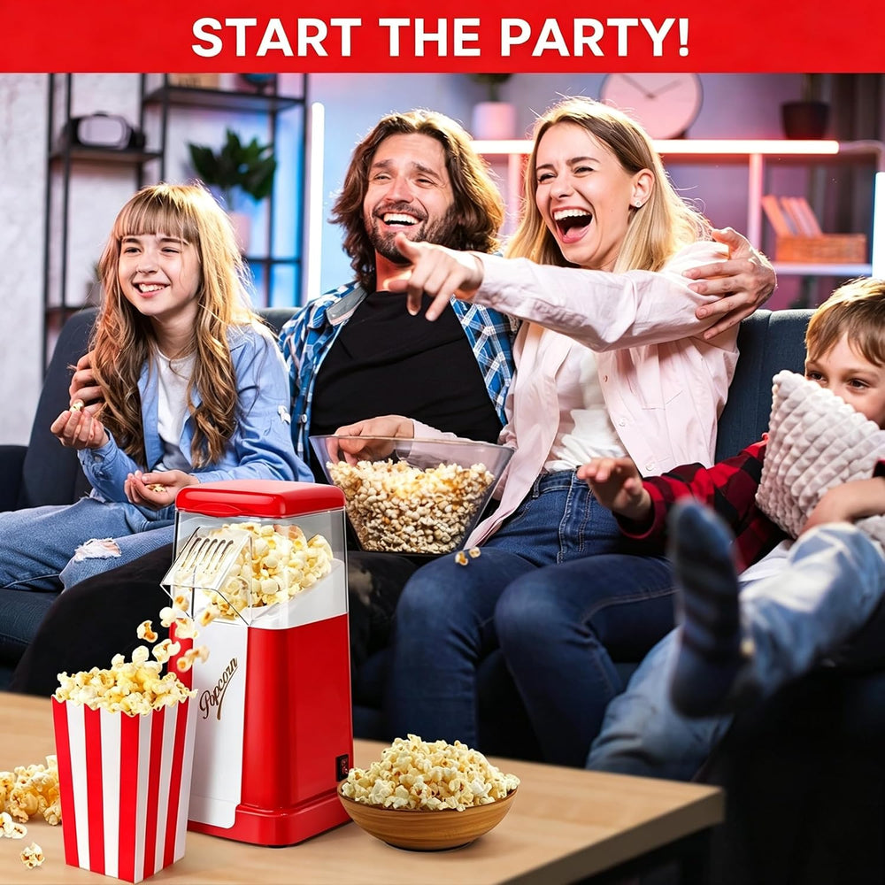 Spardar Oil-Free Home Popcorn Maker, Air Popcorn Popper with Measuring Cap, Ideal for Parties, Gatherings, Movie Nights, Gifts, Includes 3 Boxes, Red