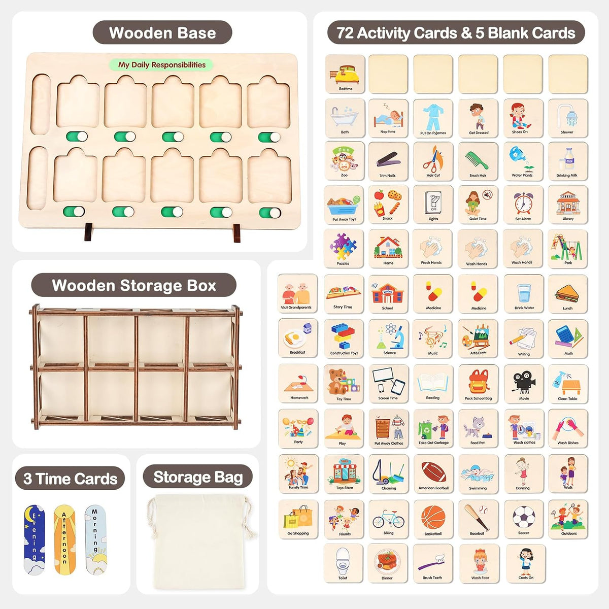 Wooden Visual Schedule for Kids Chore Chart, Morning Bedtime Routine Charts for Kids Toddlers, autism learning materials&Daily Schedule Board for home – image 4