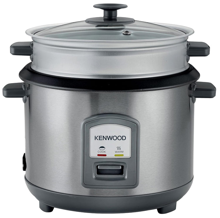 KENWOOD 2-in-1 Rice Cooker 2.8L 16-Cups Rice with Food Steamer Basket, Non-Stick Cooking Pot, Temepered Glass Lid, Warm/Cook Lights, Spatula Holder, Detachable Cord RCM71.000SS Silver
