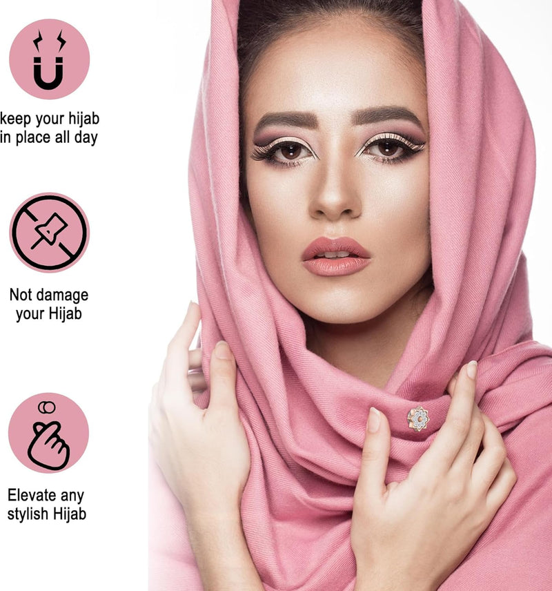 Hijab Magnetic Pins 8Pcs Small Flower No-Snag Multi-Use Pinless Safety Button with Magnets for Women Girls Clothes Hat Decor