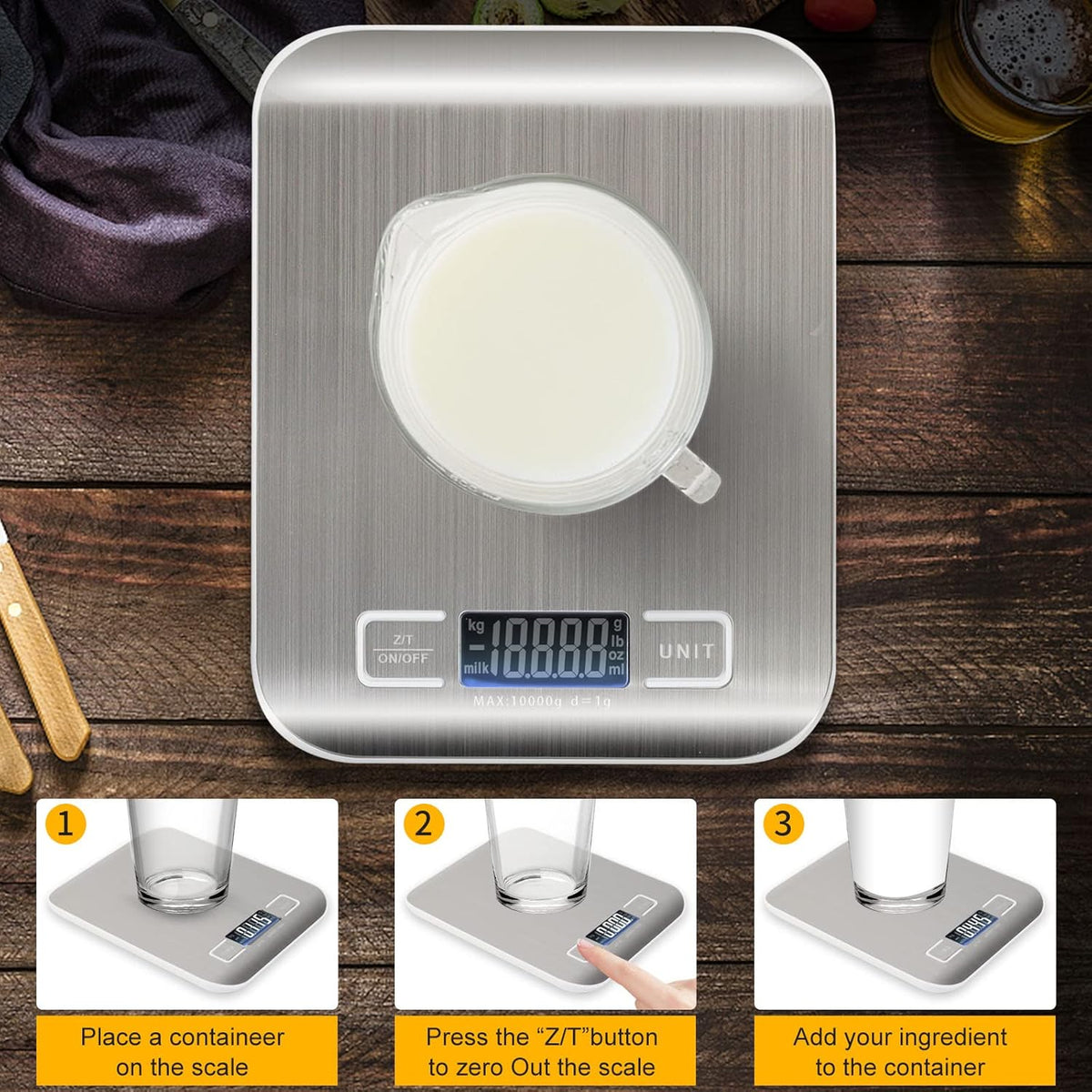 SKY-TOUCH Kitchen Scale, Multifunction Digital Food Scale for Baking, Cooking and Dieting, Kitchen Scale With LCD Display Stainless Steel Platform, Ultra Slim,Tare Function – image 5