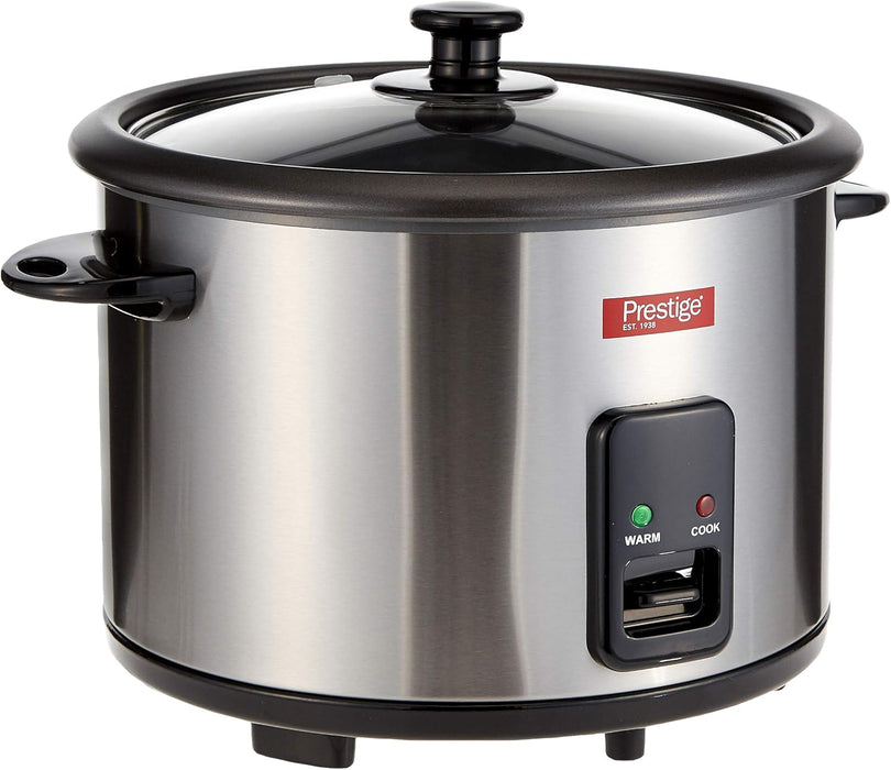 Prestige Stainless Steel Rice Cooker With Steamer 1.8 Ltr, Non Stick Coating Inner Pot, Glass Lid With Steamer -Pr50310