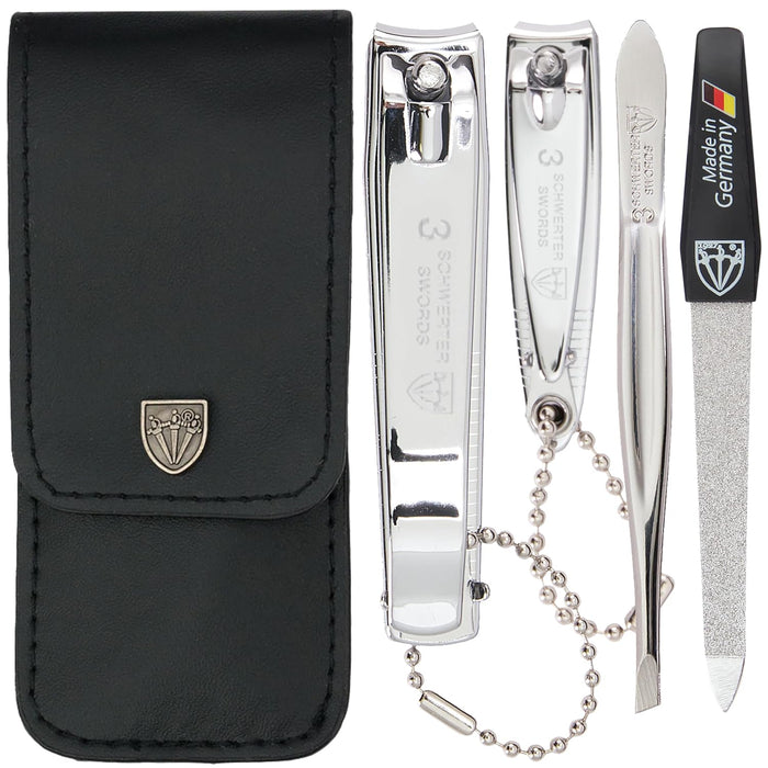 3 Swords Germany - Brand Quality 4 Piece Manicure Pedicure Grooming kit Set for Professional Finger & Toe Nail Care Tweezers File Clipper Fashion Leather case in Gift Box, Made by 3 Swords (77211)