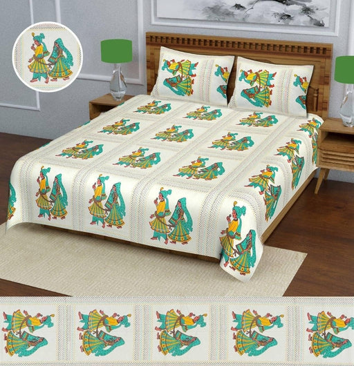 SUFAYA FAB Printed Indian Sanganer Royal Cotton Premium Big Size Bedsheets for Modern Look(100x100) inches with Two Pillow (18x28)