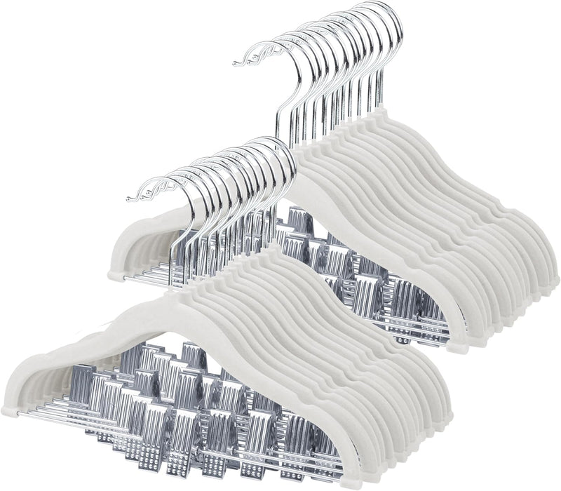 ManGotree 11.8'' Baby Velvet Hangers with Movable Clips, Non-Slip Kids Felt Hangers, Ultra-Thin Space-Saving Children's Clothes Hangers for Skirts, Pants, Dresses, Shirts, Jackets (7 Pack, Blue)
