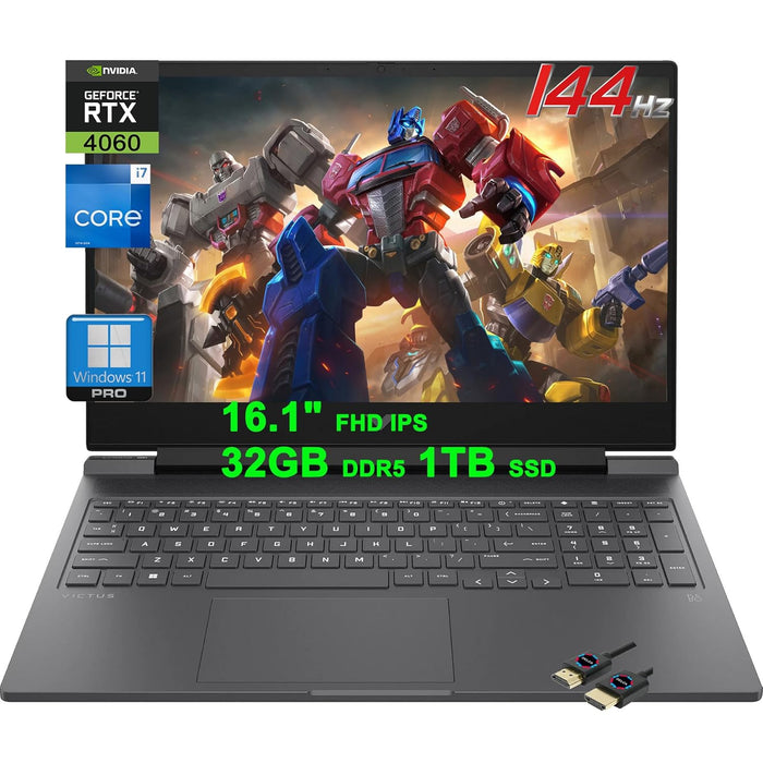 HP Victus Gaming Laptop | 16.1" FHD IPS 144Hz | Intel 16-Core i7-13700HX >i9-12900HX | 32GB DDR5 1TB SSD | GeForce RTX 4060 8GB | Backlit USB-C Fast Charge Win11Pro Black + HDMI Cable