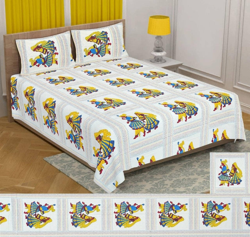 SUFAYA FAB Printed Indian Sanganer Royal Cotton Premium Big Size Bedsheets for Modern Look(100x100) inches with Two Pillow (18x28)